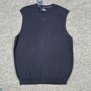 Bass Sweater Vest Mens Size Medium Blue Knit V-Neck Pullover 100% Cotton